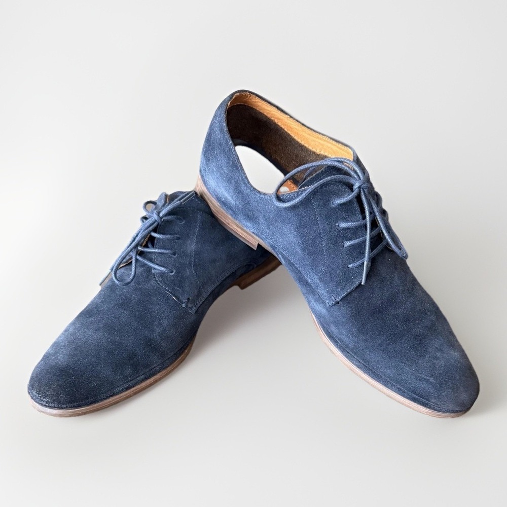 Aldo Shoes Mens Size 11 Blue Suede Derby Oxford Dress Lace Up Almond Toe